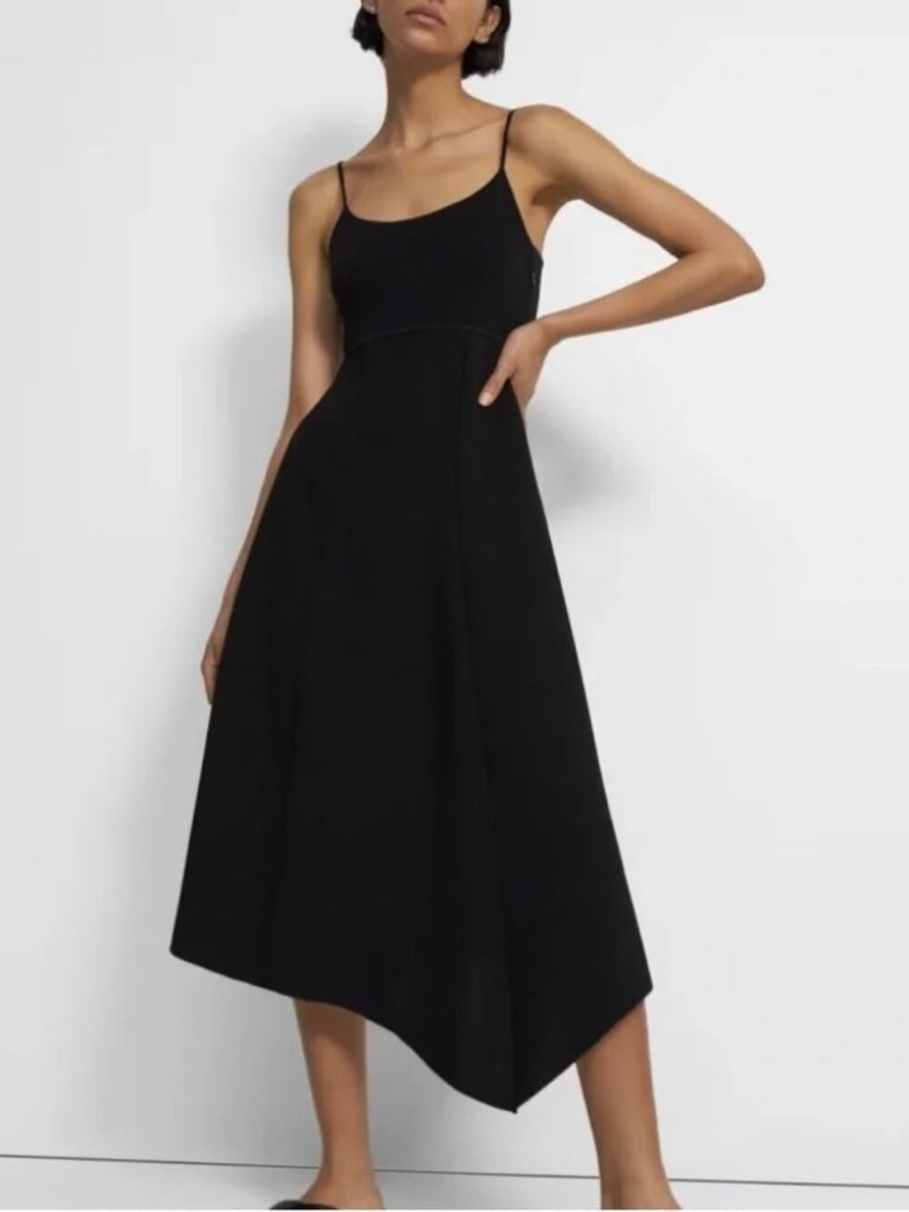 Theory Black Crepe Slip Flared Dress L